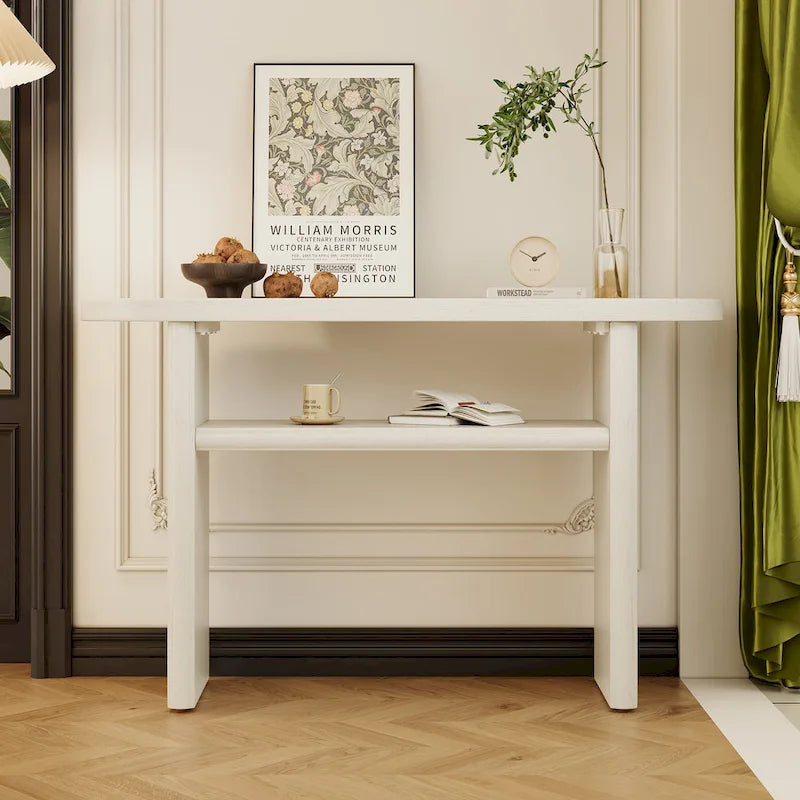 Console élégante et minimaliste avec bords arrondis et étagère robuste pour entrée