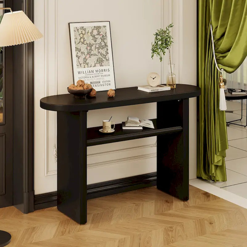 Console élégante et minimaliste avec bords arrondis et étagère robuste pour entrée