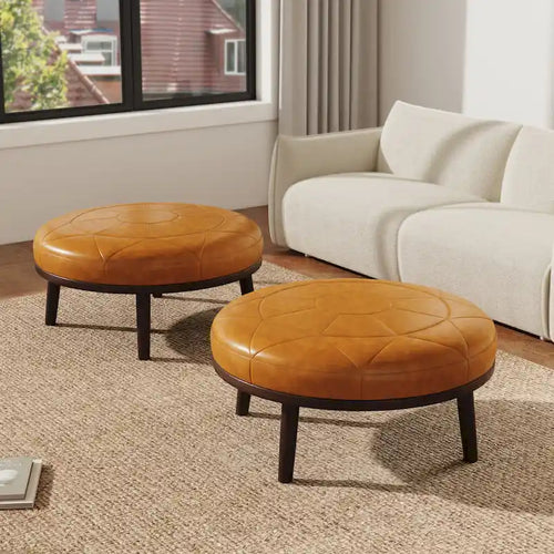Ensemble de 2 poufs en cuir pleine fleur véritable italien 34,5 W