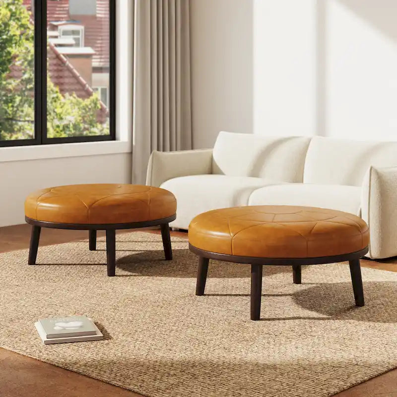 Ensemble de 2 poufs en cuir pleine fleur véritable italien 34,5 W