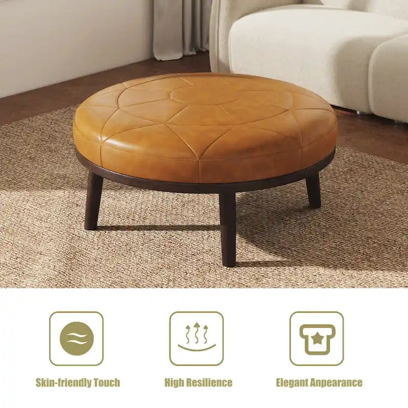 Ensemble de 2 poufs en cuir pleine fleur véritable italien 34,5 W