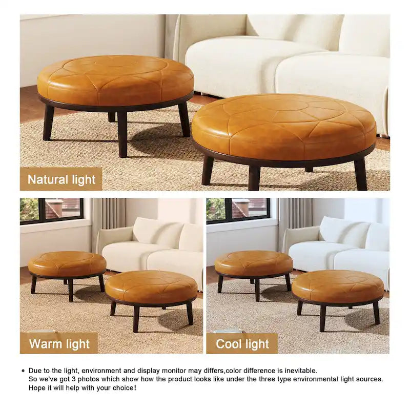 Ensemble de 2 poufs en cuir pleine fleur véritable italien 34,5 W
