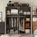 Armoire de rangement moderne sur pied en bois massif avec étagères