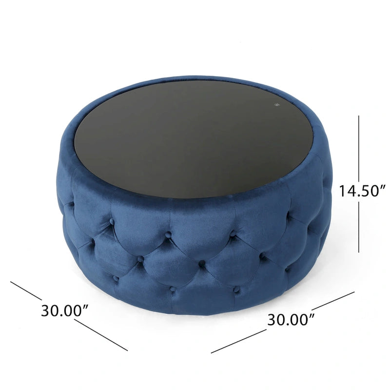 Table basse pouf en velours et verre trempé par