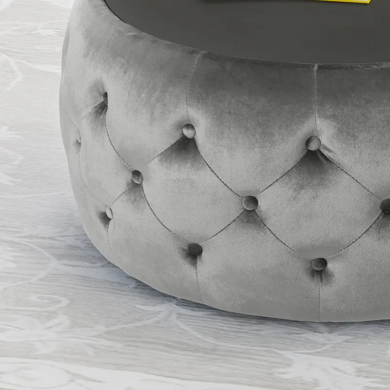 Table basse pouf en velours et verre trempé par