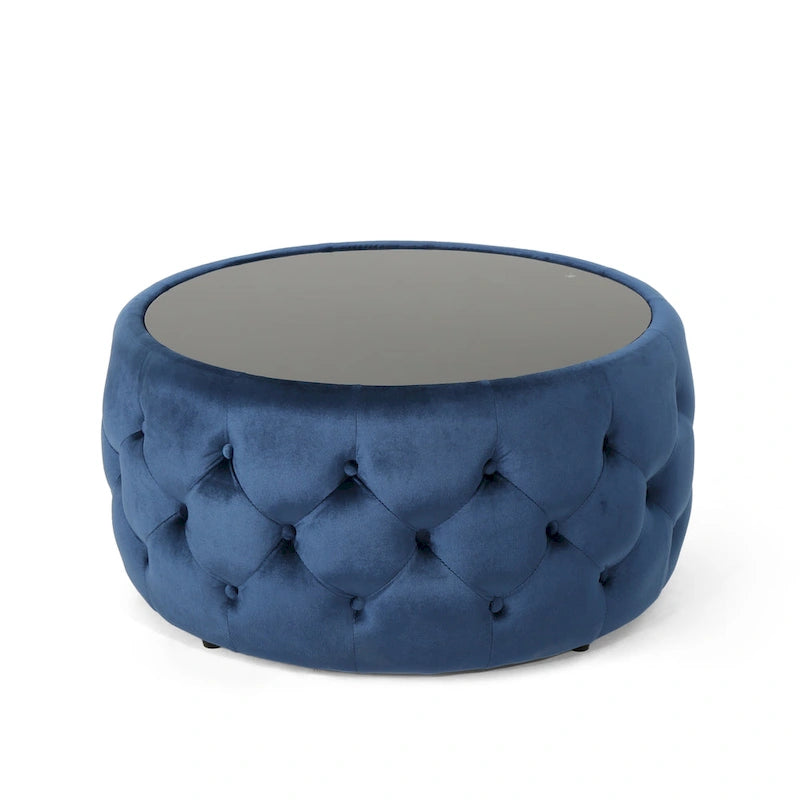 Table basse pouf en velours et verre trempé par