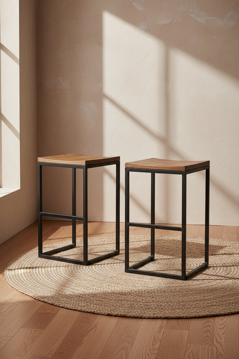 Tabouret sans dossier en bois et fer