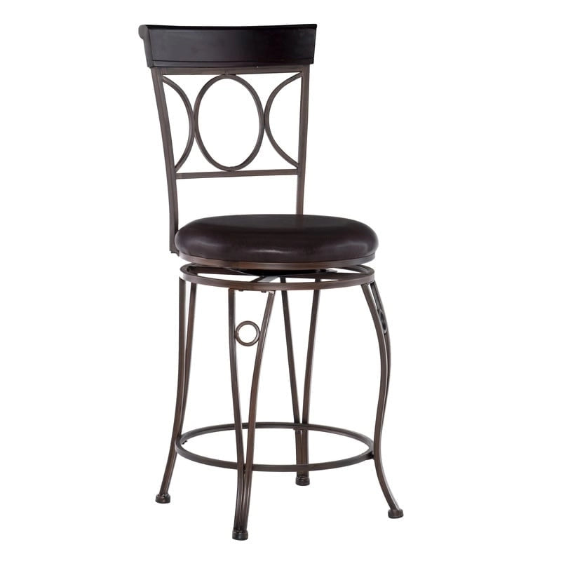 Tabouret de comptoir en similicuir noir avec dossier en spirale