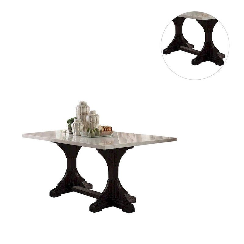 Table à manger rectangulaire en marbre blanc et espresso vieilli