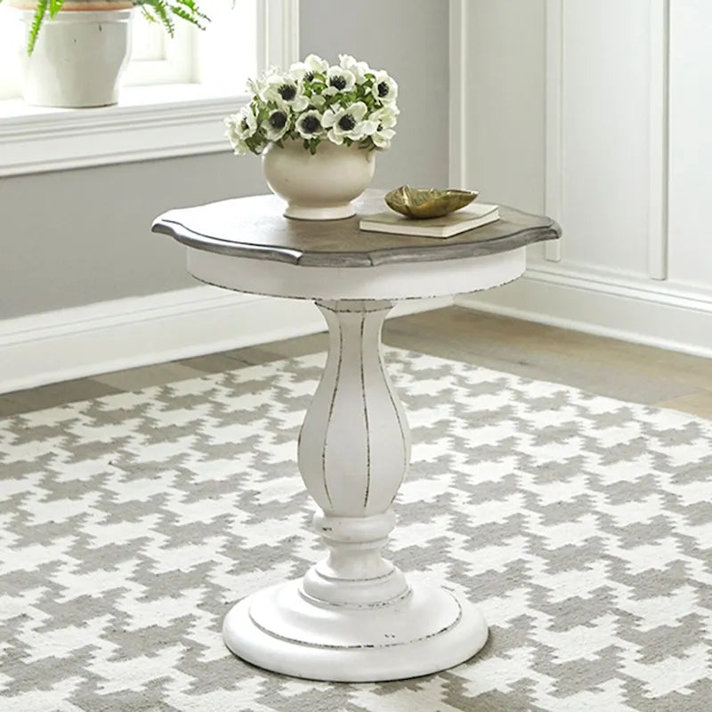Table d'appoint ronde blanc antique