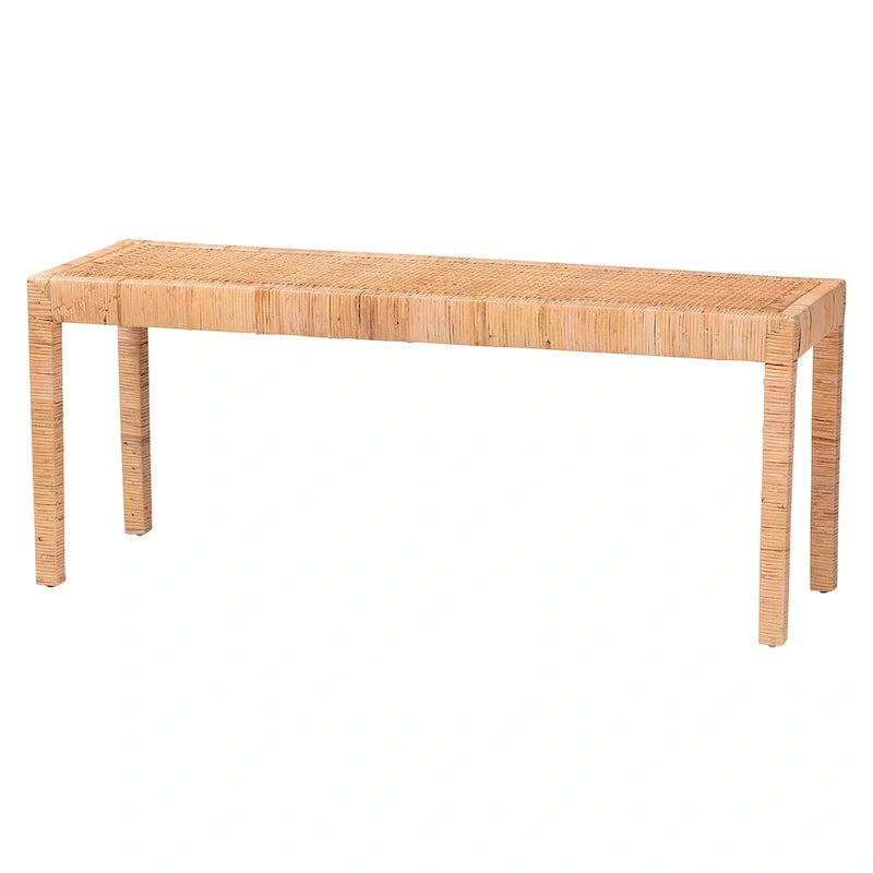 Banc d'appoint moderne bohème en rotin naturel et bois d'acajou