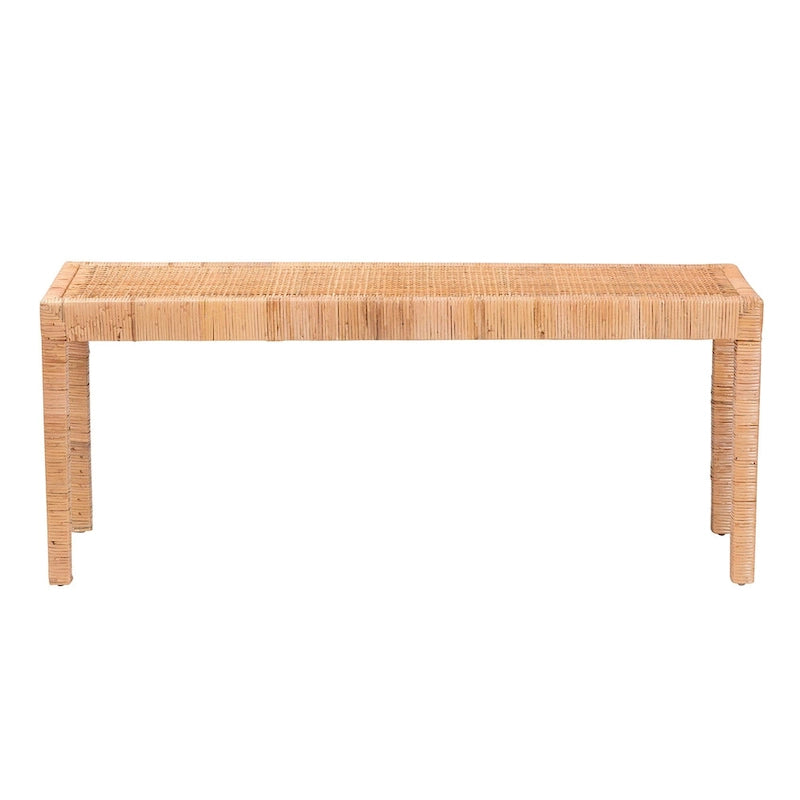 Banc d'appoint moderne bohème en rotin naturel et bois d'acajou