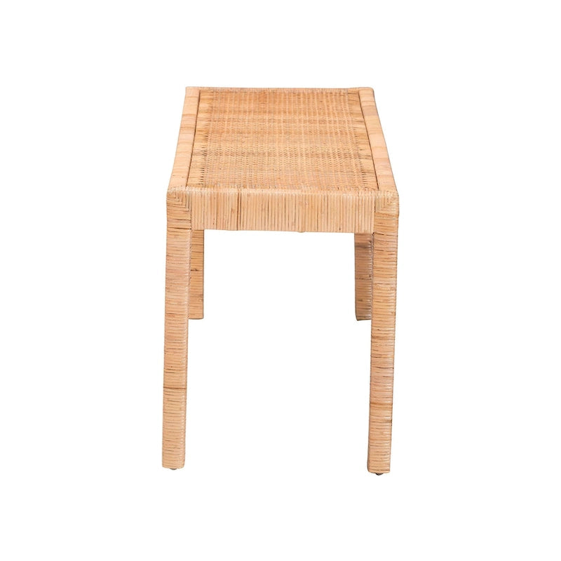 Banc d'appoint moderne bohème en rotin naturel et bois d'acajou
