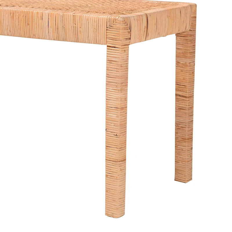 Banc d'appoint moderne bohème en rotin naturel et bois d'acajou