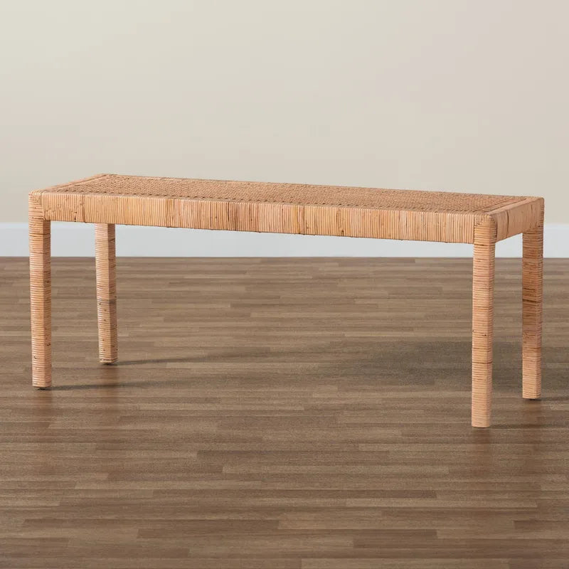 Banc d'appoint moderne bohème en rotin naturel et bois d'acajou