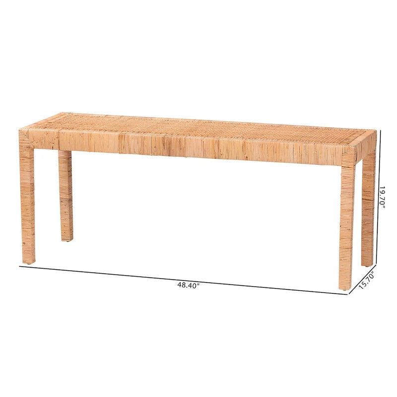 Banc d'appoint moderne bohème en rotin naturel et bois d'acajou