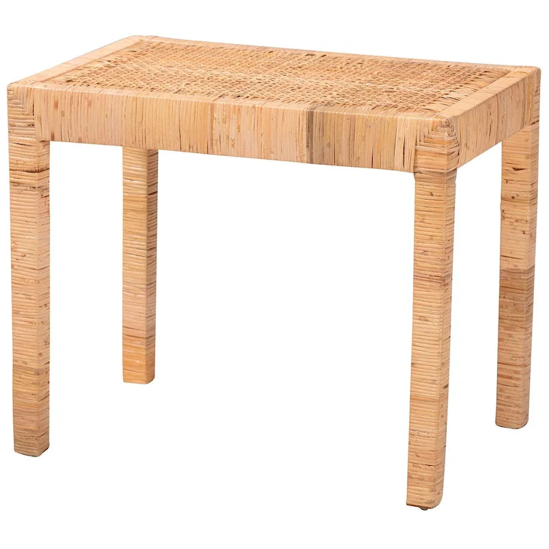 Banc d'appoint moderne bohème en rotin naturel et bois d'acajou