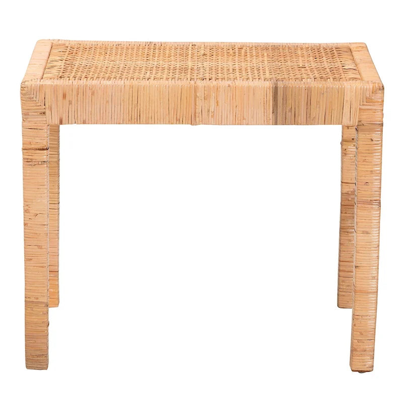 Banc d'appoint moderne bohème en rotin naturel et bois d'acajou