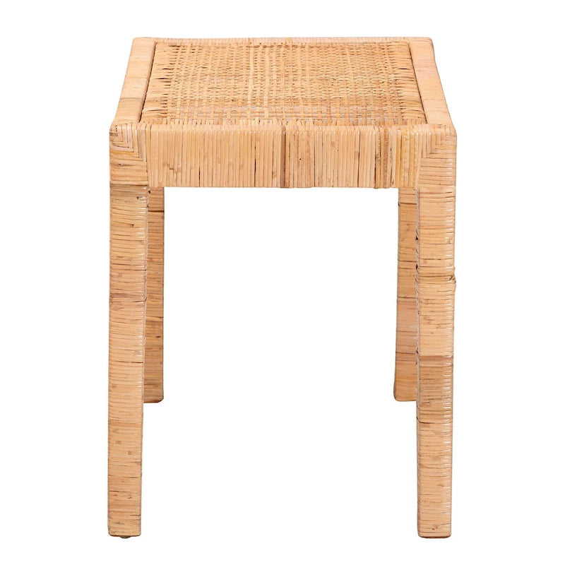 Banc d'appoint moderne bohème en rotin naturel et bois d'acajou