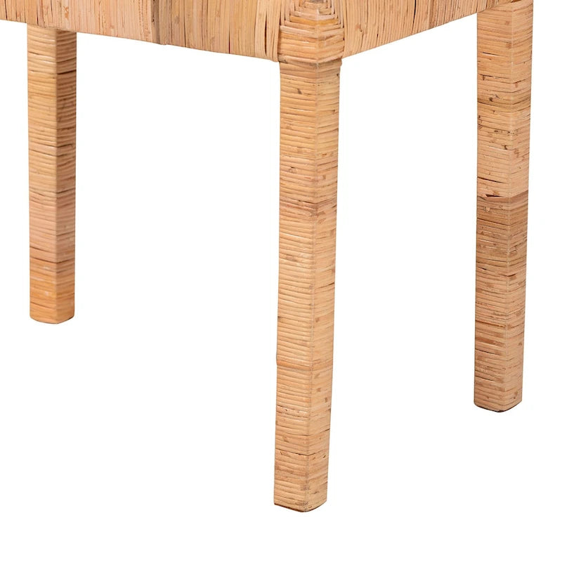 Banc d'appoint moderne bohème en rotin naturel et bois d'acajou