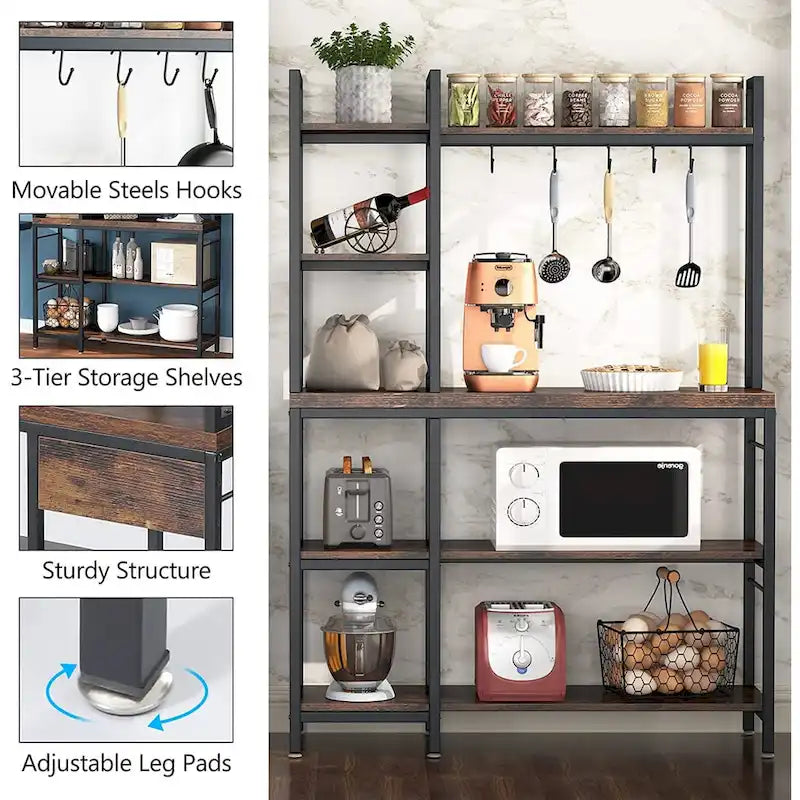 Étagère de boulanger à 5 niveaux, étagère de rangement utilitaire avec armoire de rangement pour la cuisine, support pour four à micro-ondes