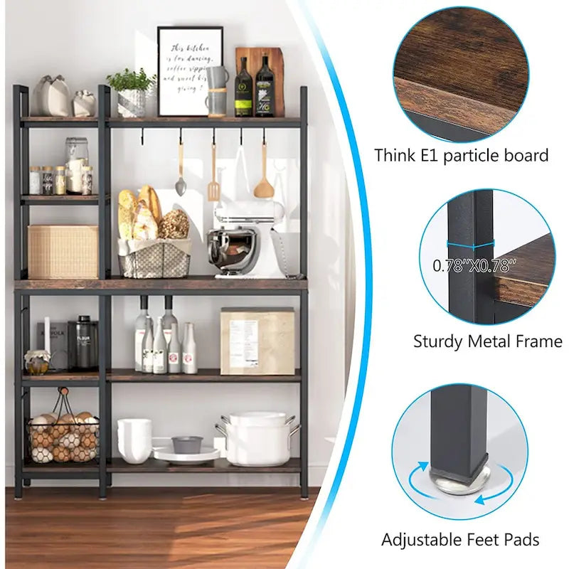 Étagère de boulanger à 5 niveaux, étagère de rangement utilitaire avec armoire de rangement pour la cuisine, support pour four à micro-ondes