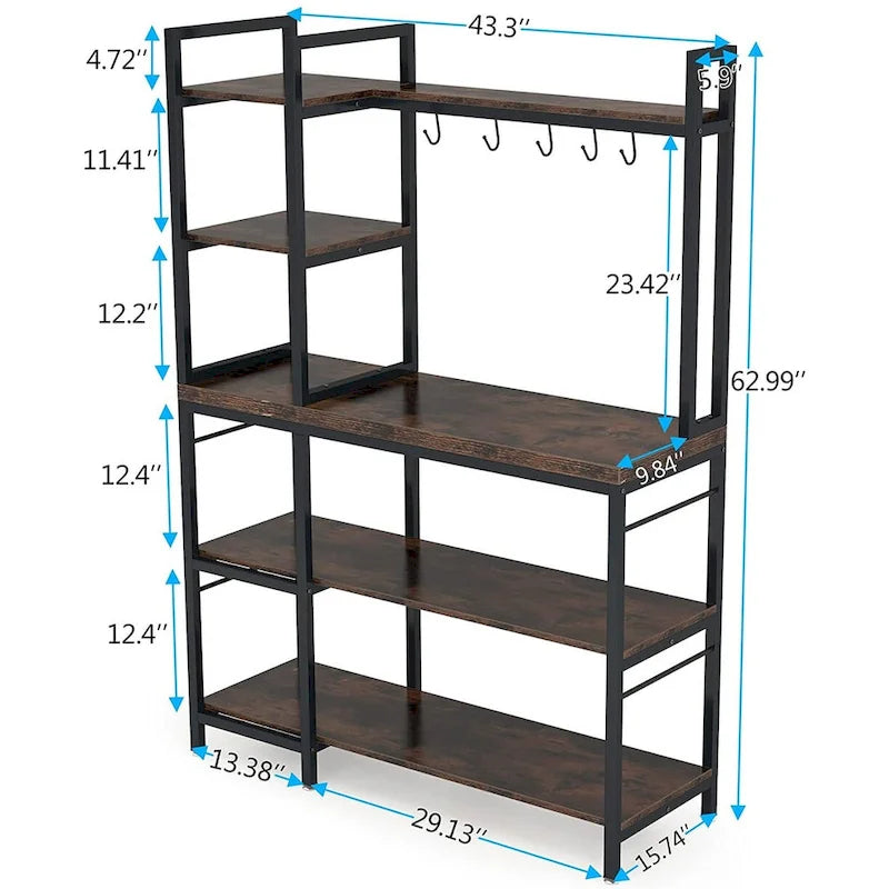Étagère de boulanger à 5 niveaux, étagère de rangement utilitaire avec armoire de rangement pour la cuisine, support pour four à micro-ondes