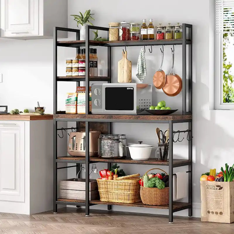 Étagère de boulanger à 5 niveaux, étagère de rangement utilitaire avec armoire de rangement pour la cuisine, support pour four à micro-ondes