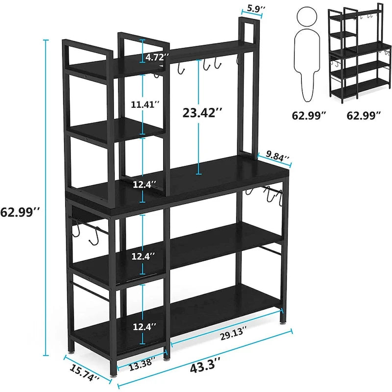 Étagère de boulanger à 5 niveaux, étagère de rangement utilitaire avec armoire de rangement pour la cuisine, support pour four à micro-ondes