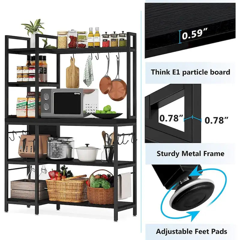 Étagère de boulanger à 5 niveaux, étagère de rangement utilitaire avec armoire de rangement pour la cuisine, support pour four à micro-ondes
