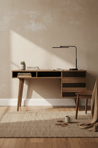 Bureau contemporain de 152 cm de large en bois massif avec tiroirs, coloris brun vieilli rustique