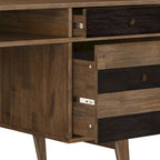 Bureau contemporain de 152 cm de large en bois massif avec tiroirs, coloris brun vieilli rustique