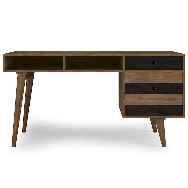 Bureau contemporain de 152 cm de large en bois massif avec tiroirs, coloris brun vieilli rustique