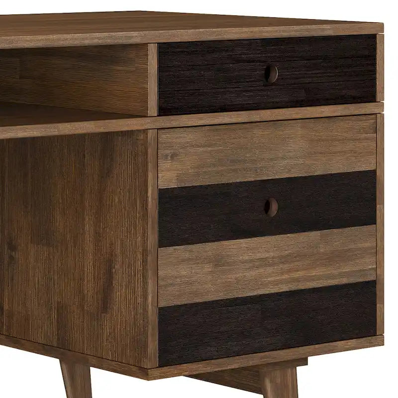 Bureau contemporain de 152 cm de large en bois massif avec tiroirs, coloris brun vieilli rustique