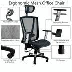 Fauteuil de bureau ergonomique marron en maille entièrement maillée, réglable en hauteur, avec accoudoirs et appuie-tête, hauteur maximale de 52 pouces