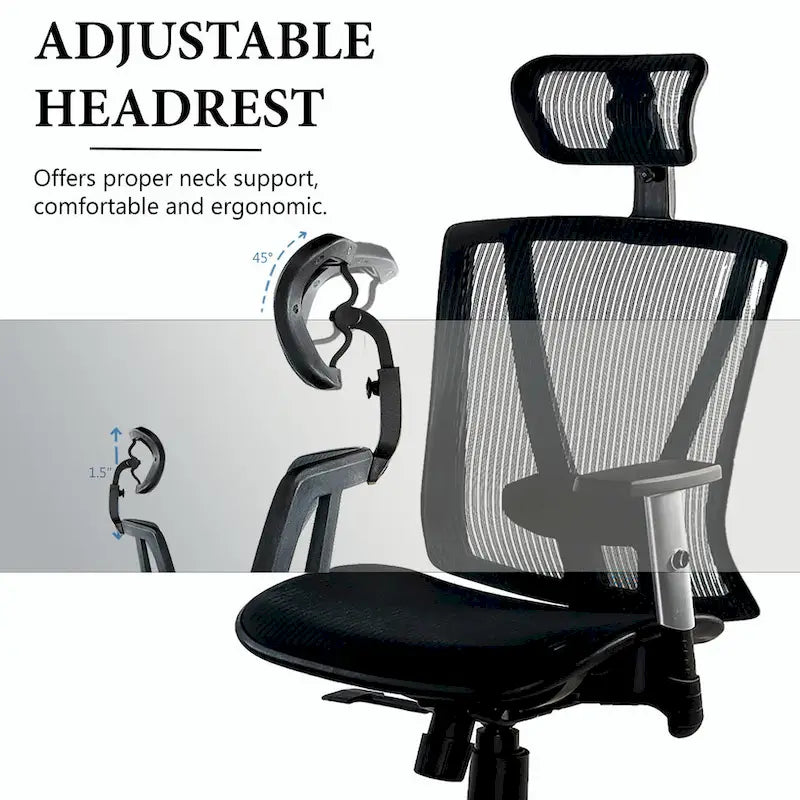 Fauteuil de bureau ergonomique marron en maille entièrement maillée, réglable en hauteur, avec accoudoirs et appuie-tête, hauteur maximale de 52 pouces