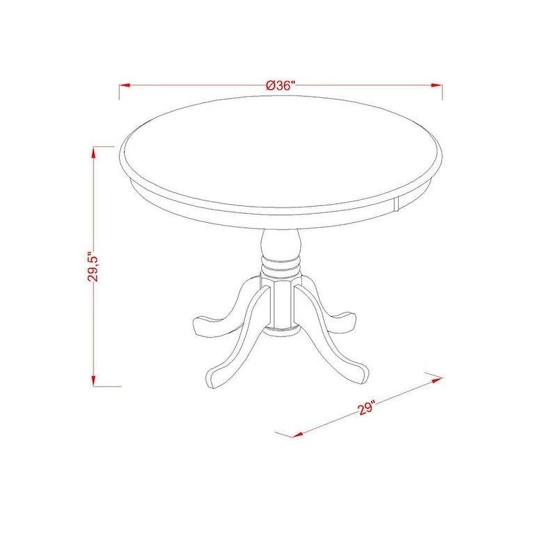 Table de salle à manger de cuisine - un plateau de table rond en bois massif avec pied central, 36x36 pouces, (options de finition)