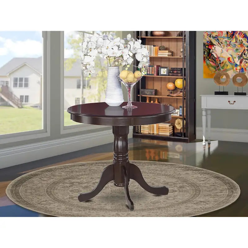 Table de salle à manger de cuisine - un plateau de table rond en bois massif avec pied central, 36x36 pouces, (options de finition)