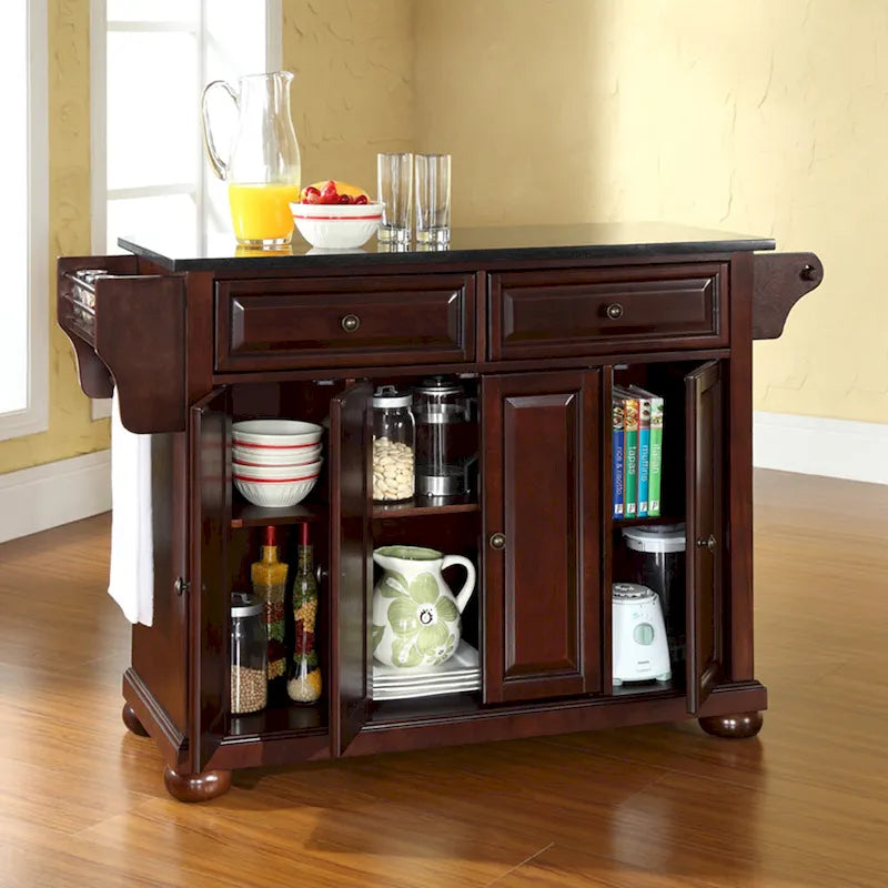 Îlot de cuisine/Chariot de cuisine pleine grandeur avec dessus en granit – 51,5 L x 18 P x 34 H