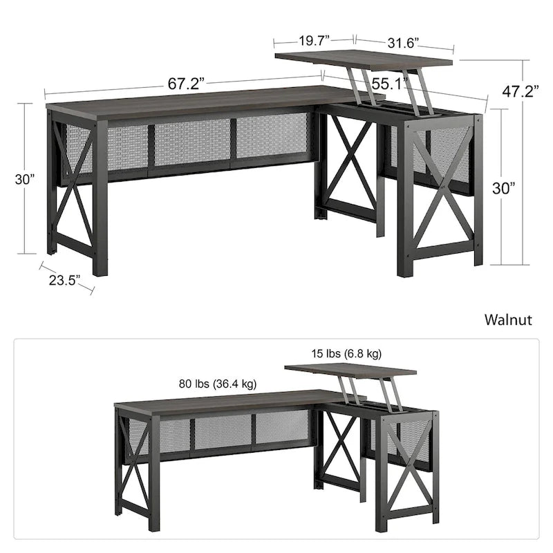 Bureau d'angle avec plateau relevable