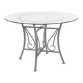 Table à manger ronde en verre de 45 po avec accents en spirale et cadre en métal mat - 45 larg. x 45 prof. x 29 haut. - 45 larg. x 45 prof. x 29 haut.