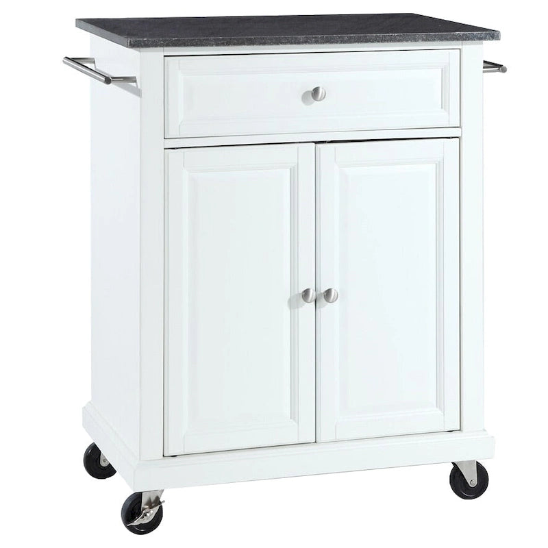 Chariot/Îlot de cuisine au fini blanc avec dessus en granit noir massif - 18p x 31l x 35,5h