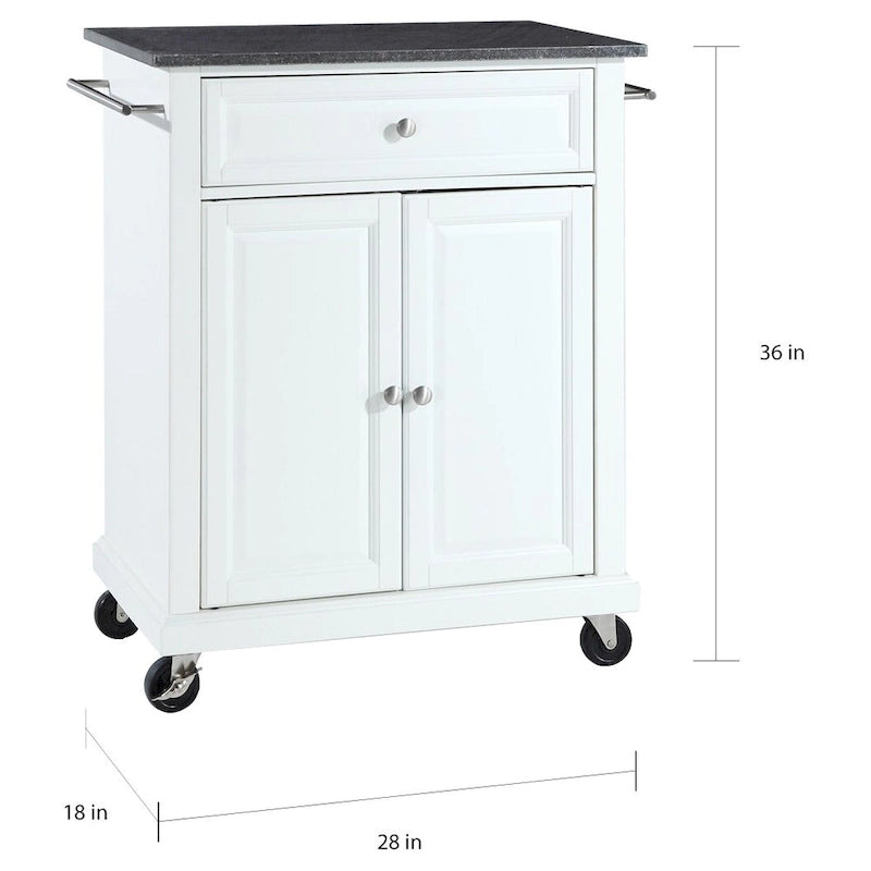 Chariot/Îlot de cuisine au fini blanc avec dessus en granit noir massif - 18p x 31l x 35,5h