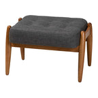 Repose-pieds ottoman en tissu gris foncé et bois finition noyer