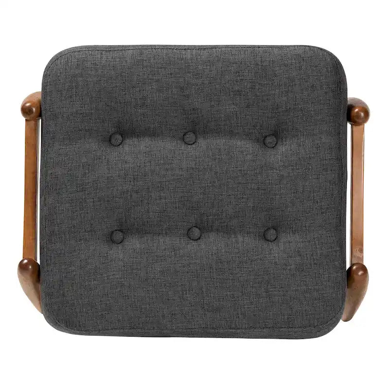 Repose-pieds ottoman en tissu gris foncé et bois finition noyer