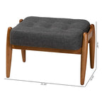 Repose-pieds ottoman en tissu gris foncé et bois finition noyer