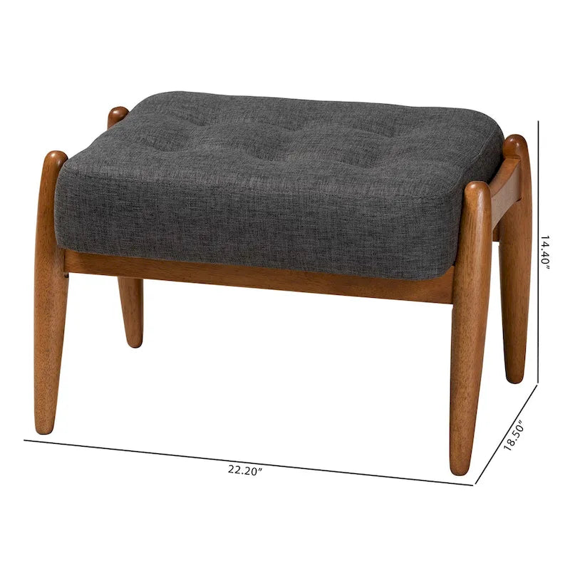 Repose-pieds ottoman en tissu gris foncé et bois finition noyer