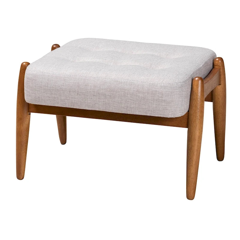 Repose-pieds ottoman en tissu gris foncé et bois finition noyer