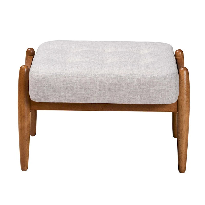 Repose-pieds ottoman en tissu gris foncé et bois finition noyer