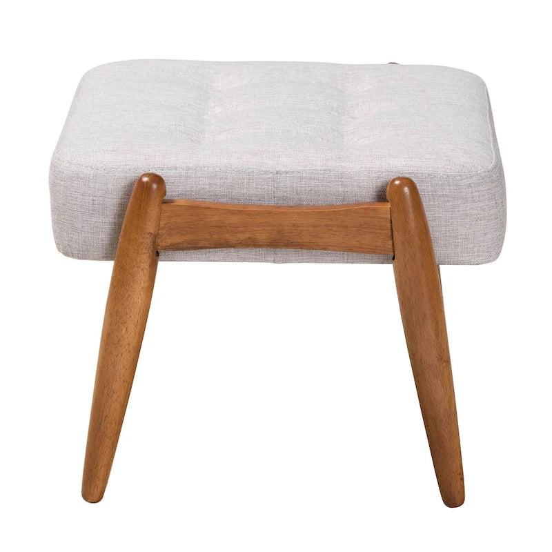 Repose-pieds ottoman en tissu gris foncé et bois finition noyer